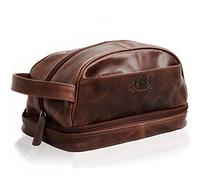 SID & VAIN wash Bag Alex Large Travel Overnight Wash Gym Shaving Bag Real Leather Toiletry Bag Leather Bag Men Women Unisex Brown