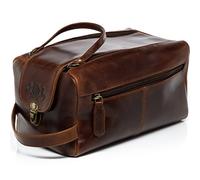 SID & VAIN wash Bag Bristol XL Travel Overnight Wash Gym Shaving Bag Real Leather Toiletry Bag Leather Bag Women Men Unisex Brown
