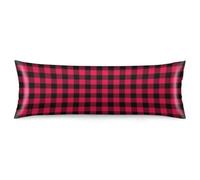 SIDAFENI Silk Satin Body Pillow Cover Buffalo Check Plaid Pillowcase Rustic Patch Woodland Checkered Plaids Red and Black Long Pillowcase with Zipper Decorative Bed Pillow Cases 20"x54"