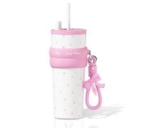 Sidagar 24 oz Insulated Tumbler witn Lid and Straw, Stainless Steel Reusable Leak Proof Water Bottle, Travel Portable Coffee Mug for Hot and Cold, Thermal Cup for Women, Pink Dots