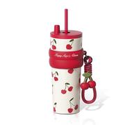 Sidagar 24 oz Insulated Tumbler witn Lid and Straw, Stainless Steel Reusable Leak Proof Water Bottle, Travel Portable Coffee Mug for Hot and Cold, Thermal Cup for Women, Cherry