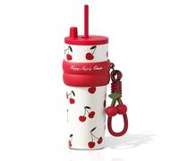 Sidagar 24 oz Insulated Tumbler witn Lid and Straw, Stainless Steel Reusable Leak Proof Water Bottle, Travel Portable Coffee Mug for Hot and Cold, Thermal Cup for Women, Cherry