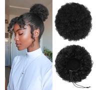 Sidaila 100% Human Hair Afro Puff Drawstring Ponytail for African Black Women Girls丨Short Afro Curly Bun Extension 丨Kinky Curly Short Extensions Hairpieces - 1B Natural Black Small Size - 1 PIECES
