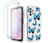 Sidande Case for Galaxy A13 4G/A13 LTE 4G SM-A135F Case with Tempered Glass Screen Protector, Full Body Clear Floral TPU Slim Phone Protective Armor Cover for Samsung Galaxy A13 4G 2022 (Butterfly)