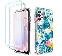 Sidande Case for Galaxy A13 4G/A13 LTE 4G SM-A135F Case with Tempered Glass Screen Protector, Full Body Clear Floral TPU Slim Phone Protective Armor Cover for Samsung Galaxy A13 4G (Flowers & Leaves)