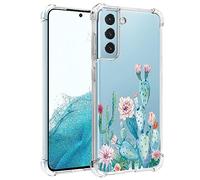 Sidande Case for Galaxy S22 Case, Samsung S22 5G SM-S901U Case for Girls Women, Clear Floral Soft Flexible TPU Slim Phone Protective Case Cover for Samsung Galaxy S22 5G (Cactus)