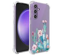 Sidande Case for Galaxy S24 FE Case, Samsung S24 FE 5G SM-S721U Case for Girls Women, Clear Floral Soft Flexible TPU Slim Phone Protective Case Cover for Samsung Galaxy S24 FE Cactus