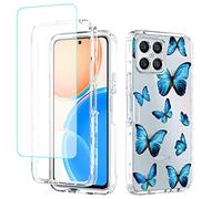 Sidande Case for Honor X8 Case, (Not fit X8 5G) TFY-LX1 Case with Tempered Glass Screen Protector, Full Body Clear Floral TPU Slim Phone Protective Armor Cover for Huawei Honor X8 4G (Butterfly)
