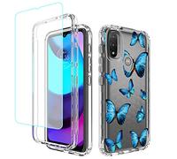 sidande Case for Moto E20/Moto E30/Moto E40 Case, XT2155 Case with Tempered Glass Screen Protector, Full Body Clear Floral TPU Slim Phone Protective Armor Cover for Motorola Moto E20 (Butterfly)