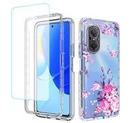 Sidande Case for Nova 9 SE/Honor 50 SE JLN-LX1 JLN-LX3 Case with Tempered Glass Screen Protector, Full Body Clear Floral TPU Slim Phone Protective Armor Cover for Huawei Nova 9 SE (Rose Flower)