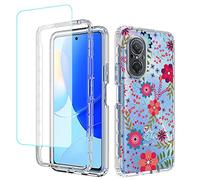 Sidande Case for Nova 9 SE/Honor 50 SE JLN-LX1 JLN-LX3 Case with Tempered Glass Screen Protector, Full Body Clear Floral TPU Slim Phone Protective Armor Cover for Huawei Nova 9 SE (Floral Prints)