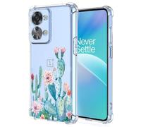 Sidande Case for OnePlus Nord 2T Case, OnePlus 2T CPH2399 Case for Girls Women, Clear Floral Soft Flexible TPU Slim Phone Protective Case Cover for OnePlus Nord 2T 5G Cactus