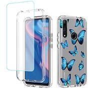Sidande Case for Y9 Prime 2019/Honor 9X/P Smart Z STK-LX1 Case with Tempered Glass Screen Protector, Full Body Clear Floral TPU Slim Phone Protective Armor Cover for Huawei Y9 Prime 2019 (Butterfly)