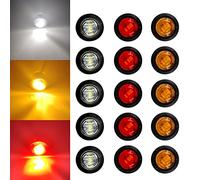 Sidaqi 3/4" Round White&Red&Amber LED Front Rear Side Marker Indicators Light 12V Waterproof Clearance Marker Light Trailer Side Marker Light for Trailer, Truck, Car, RV (Pack of 15)