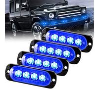 Sidaqi 4PCS Sync Feature 4-LED 12W Emergency Hazard Strobe Warning Grille Working Light Bar for 12-24V Car Vehicle Truck afety Flashing Beacon Caution Light (Blue)