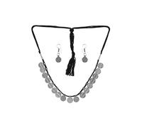 Siddhatva Designer Afghani Antique Oxidised Silver Indian Ethnic Tribal Gypsy Choker Necklace Earrings Jewelry Women, L, Metal, No Gemstone