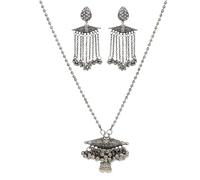 Siddhatva Designer Afghani Antique Oxidised Silver Indian Ethnic Tribal Gypsy Long Tassel Chain Necklace Earrings Jewelry Women, L, Metal, No Gemstone