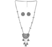 Siddhatva Designer Statement Afghani Oxidised Silver Indian Ethnic Tassel Ghungroo Bells Tribal Gypsy Necklace Jewelry Women, L, Silver, No Gemstone