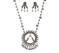 Siddhatva Ethnic Afghani Indian Silver Oxidized Statement Ghungroo Fashion Boho Tribal Long Pendant Necklace Jewelry