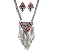 Siddhatva Statement Afghani Kutchi Antique Silver Oxidized Indian Ethnic Tassel Ghungroo Tribal Gypsy Necklace Jewelry