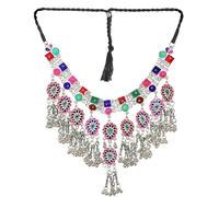 Siddhatva Statement Afghani Kutchi Antique Silver Oxidized Indian Ethnic Tassel Ghungroo Tribal Gypsy Choker Necklace Jewelry