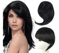 Side Bangs Hair Extension - One Piece Clip in Off Fringe Forehead Topper Hairpiece, Synthetic Wig for Girls Women in Fashion Black
