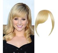 Side Bangs Real Human Hair Bangs Clip In Side Bangs Straight Fringe Hair Extensions (Thick with Temple, Blond)
