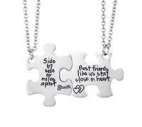Side By Side or Miles Apart Necklaces Set Heart Gifts for Teen Girls BFF Friendship Necklaces