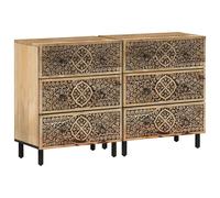 Side Cabinet 2pcs Solid Mango Wood Natural 60x33x75cm Hand-Carved Retro Rustic