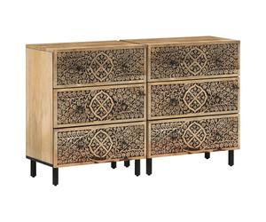 Side Cabinet 2pcs Solid Mango Wood Natural 60x33x75cm Hand-Carved Retro Rustic
