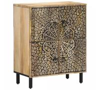 Side cabinet 60x33x75cm Natural Mango Wood Hand-Carved Retro Iron Legs Storage+