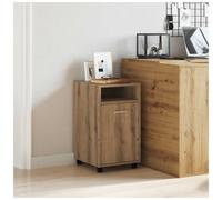 Side Cabinet Artisan Oak 33x38x60cm Engineered Wood 2-Shelf on Castors Mobile UK