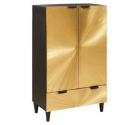 Side Cabinet Black & Gold Solid Mango Wood 60x33.5x100 cm Compact 1-drawer slim