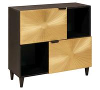 Side Cabinet Black & Gold Solid Mango Wood 80x33.5x75cm 2 Doors 3 Shelves Indoor