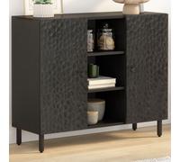 Side Cabinet Black Solid Mango Wood 90x33x75 cm Iron Legs Compact Storage Units