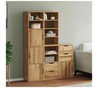 Side cabinet set 5pc Solid Pine Honey Finish Natural 40x24x79cm Modular Storage