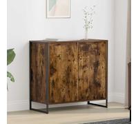 Side Cabinet Smoked Oak 79x36x75cm Engineered Wood 2-Door Industrial Storage Box