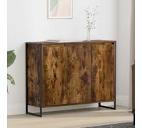 Side Cabinet Smoked Oak 96.5x30x75cm Engineered Wood 3-Door Industrial Storage.