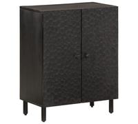 Side Cabinet Black Solid Mango Wood 60x33x75 cm Iron Legs Storage Unit One-Door