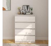 Side Cabinet White 60x36x84 cm Solid Pinewood 4 Drawer Storage Chest Compact Top