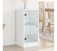 Side cabinet white engineered wood & glass 35x37x75.5 cm compact with 2 shelves