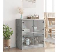 Side Cabinet Concrete Grey Engineered Wood & Glass 68x37x75.5 cm Modern Storage