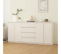 Side cabinets set 180x36x84cm White Solid Pinewood 2 doors 4 drawers Rustic look