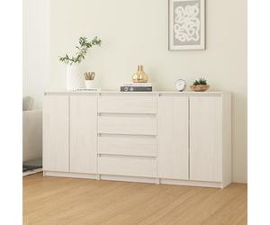 Side cabinets set 180x36x84cm White Solid Pinewood 2 doors 4 drawers Rustic look