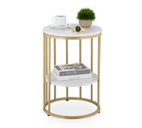 Side Coffee Table Storage Plant Stand Living Room Marble Look 57x40cm Round