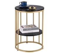 Side Coffee Table Storage Plant Stand Living Room Marble Look 57x40cm Round