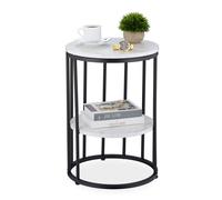 Side Coffee Table Storage Plant Stand Living Room Marble Look 57x40cm Round