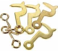 Side Hook & Eye Screw Small 25mm Electro Brass Plated Self Tapping Fastener Clasp Hooks for Picture Frame Mirror Jewellery Box Fittings Pack of 4.