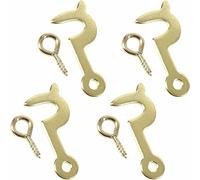 Side Hook & Eye Screw Small 30mm Electro Brass Plated Self Tapping Fastener Clasp Hooks for Picture Frame Mirror Jewellery Box Fittings Pack of 4.