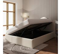 Side Lift Ottoman Gas Lift Storage Bed 120CM Small Double Fabric Natural
